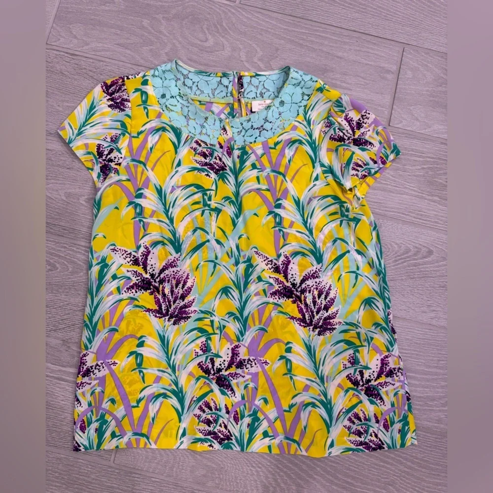 KATE SPADE 100% Silk Spring Easter Floral Lace Blouse Size 6 VGUC